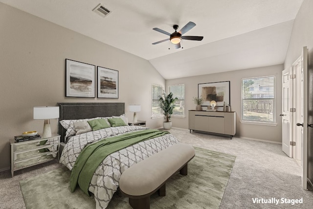 1129 Wigwam Dr, Leander, TX 78641 - carpeted bedroom featuring lofted ceiling and a ceiling fan