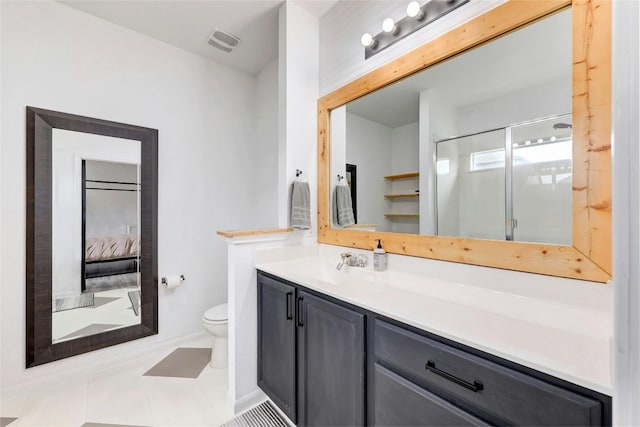 107 Denton Dr, Hutto, TX 78634 - full bathroom with vanity, a shower stall, connected bathroom, and tile patterned floors