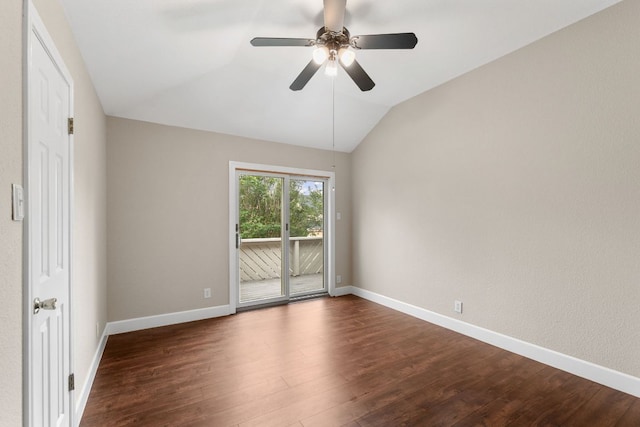 2308 Falcon Dr, Round Rock, TX 78681 - unfurnished room featuring dark wood-style floors, vaulted ceiling, ceiling fan, and baseboards