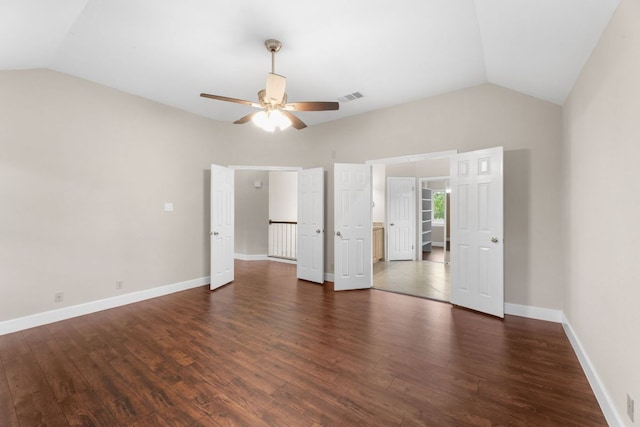 2308 Falcon Dr, Round Rock, TX 78681 - unfurnished bedroom with lofted ceiling, dark wood finished floors, baseboards, and ceiling fan
