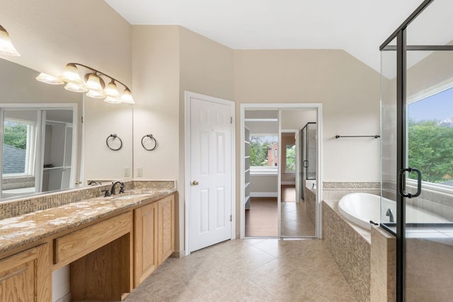 2308 Falcon Dr, Round Rock, TX 78681 - bathroom with vanity, tile patterned flooring, a bath, and a shower stall
