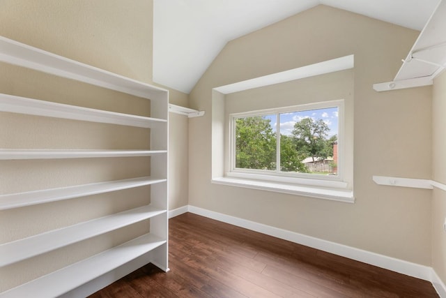2308 Falcon Dr, Round Rock, TX 78681 - spacious closet featuring dark wood-style floors and vaulted ceiling