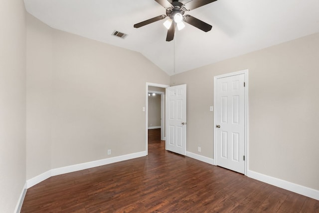 2308 Falcon Dr, Round Rock, TX 78681 - unfurnished bedroom with wood finished floors, baseboards, vaulted ceiling, and ceiling fan