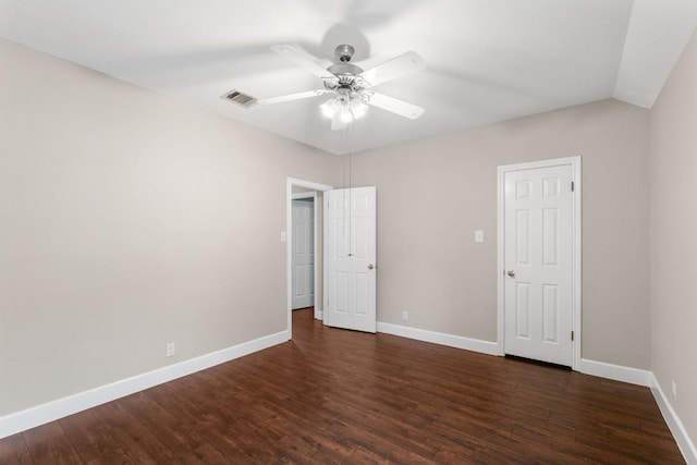 2308 Falcon Dr, Round Rock, TX 78681 - unfurnished bedroom with dark wood finished floors, baseboards, and ceiling fan