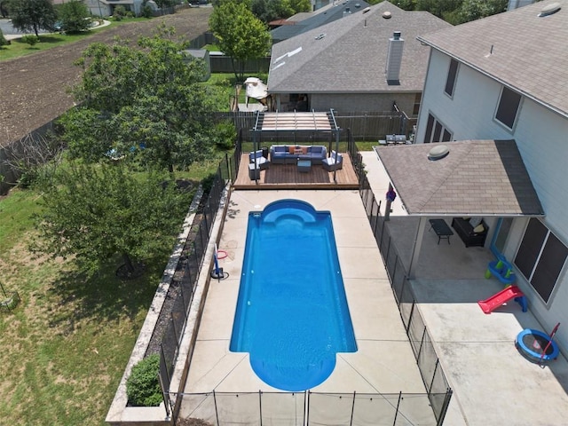 320 Ranier Ln, Round Rock, TX 78665 - view of swimming pool featuring a deck, a fenced backyard, and an outdoor hangout area
