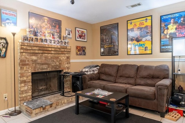 2625 Gwendolyn Ln, Austin, TX 78748 - tiled living area with a brick fireplace
