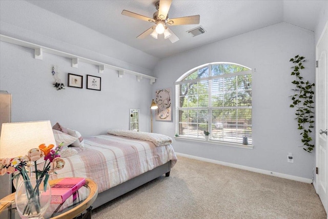 2713 Vaquera Ct, Round Rock, TX 78681 - carpeted bedroom with vaulted ceiling and a ceiling fan