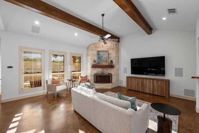 116 Horseshoe Dr, Dripping Springs, TX 78620 - living area featuring ceiling fan, a fireplace, baseboards, and recessed lighting