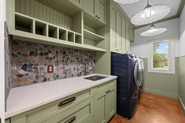116 Horseshoe Dr, Dripping Springs, TX 78620 - laundry room with cabinet space, baseboards, and independent washer and dryer