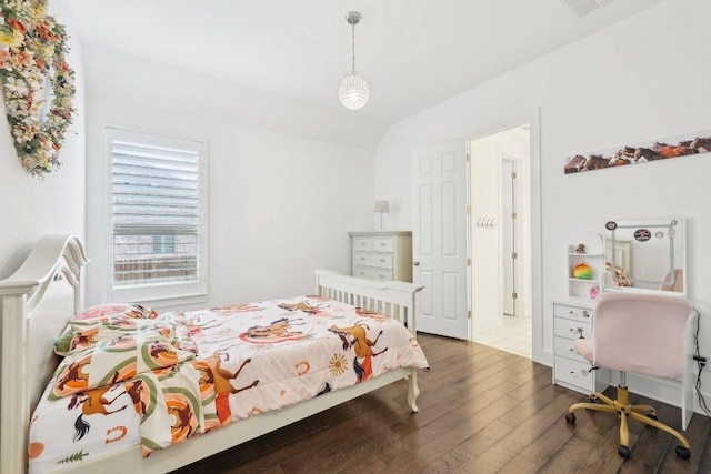 487 Stone River Dr, Austin, TX 78737 - bedroom featuring hardwood / wood-style flooring and vaulted ceiling