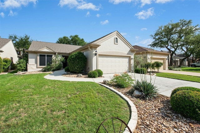 308 Hills Of Texas Trl, Georgetown, TX 78633 - ranch-style home with a garage, concrete driveway, stucco siding, and a front yard