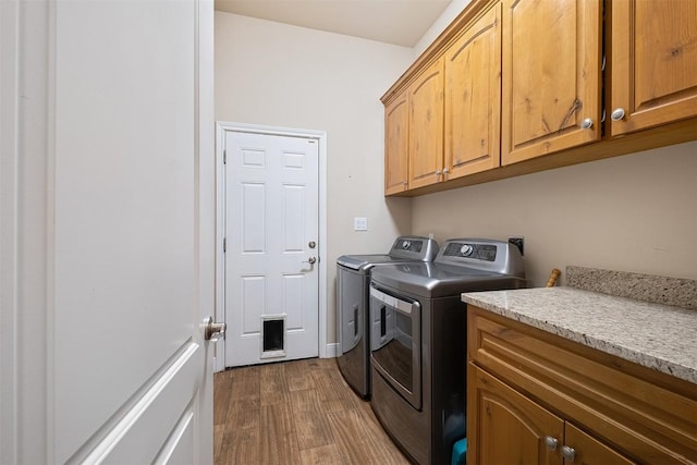 108 Kaliu Ct, Bastrop, TX 78602 - laundry room featuring cabinet space, dark wood-style flooring, and washer and clothes dryer