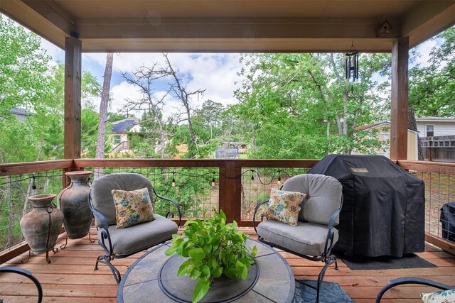 108 Kaliu Ct, Bastrop, TX 78602 - wooden terrace with a grill