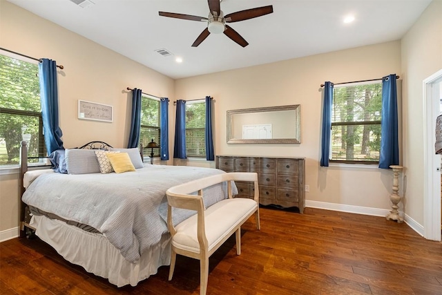 108 Kaliu Ct, Bastrop, TX 78602 - bedroom with wood-type flooring, multiple windows, recessed lighting, and ceiling fan