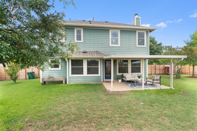 14708 Single Trce, Austin, TX 78728 - back of property featuring outdoor lounge area, a patio area, and a chimney
