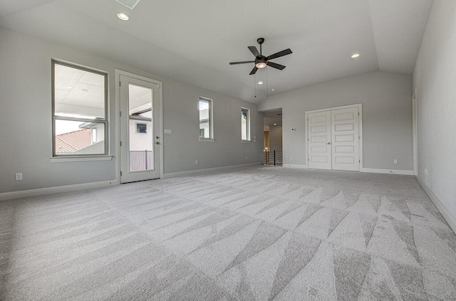 1916 Port Bari Ct, Leander, TX 78641 - unfurnished living room with a ceiling fan, carpet flooring, baseboards, and recessed lighting