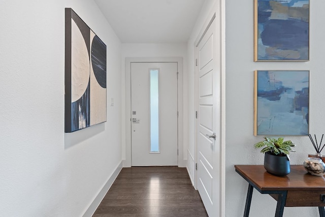 6610 Greensboro Dr, Austin, TX 78723 - entryway featuring dark wood-style flooring and baseboards