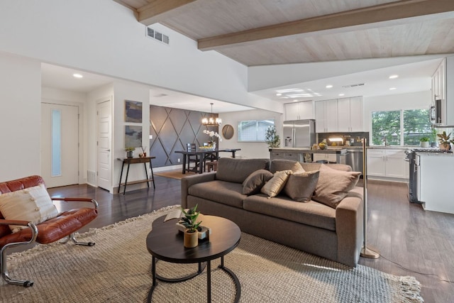 6610 Greensboro Dr, Austin, TX 78723 - living area featuring dark wood-type flooring, a chandelier, and recessed lighting