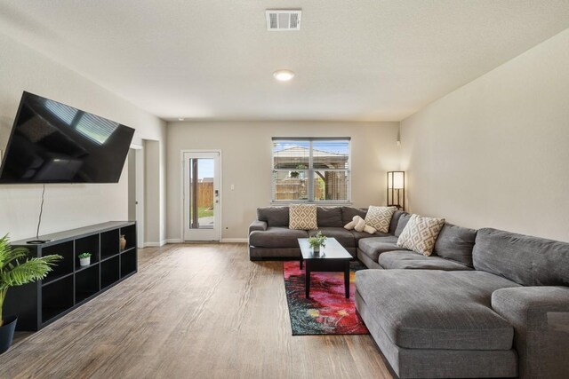 408 Rainmaker Ln, Bastrop, TX 78602 - living room featuring wood finished floors and baseboards