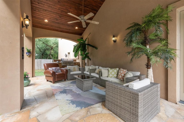 8212 Denali Pkwy, Austin, TX 78726 - view of patio featuring ceiling fan, outdoor lounge area, and an outdoor kitchen