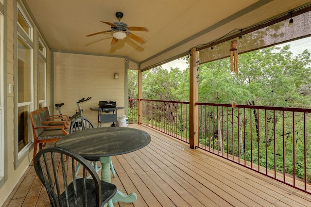 1608 Susan Dr, Austin, TX 78734 - wooden deck featuring a ceiling fan and grilling area