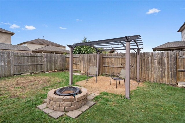 5627 Sabbia Dr, Round Rock, TX 78665 - fenced backyard featuring a fire pit and a pergola