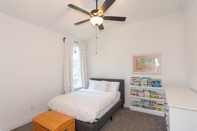 121 Split Oak Dr, Cedar Park, TX 78613 - carpeted bedroom with vaulted ceiling, ceiling fan, and baseboards