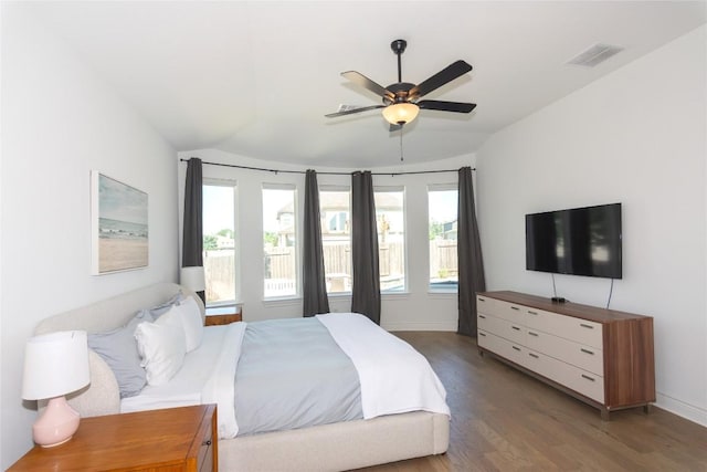 121 Split Oak Dr, Cedar Park, TX 78613 - bedroom featuring wood finished floors, a ceiling fan, and lofted ceiling