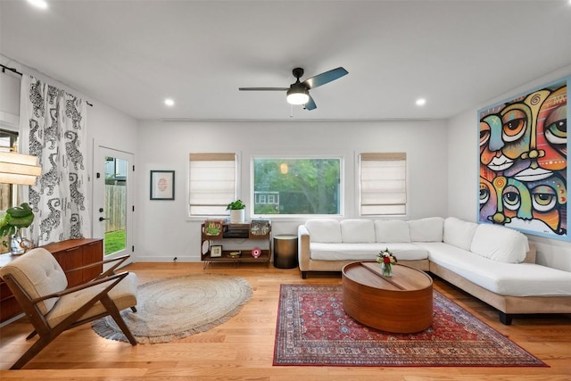 109 W 55th 1/2 St, Austin, TX 78751 - living area with wood finished floors, a ceiling fan, and recessed lighting