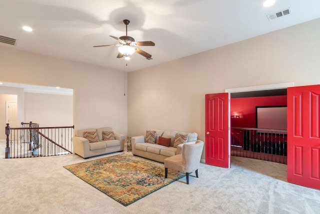 15 Sarazen Loop N, Georgetown, TX 78628 - carpeted living area with a ceiling fan and recessed lighting