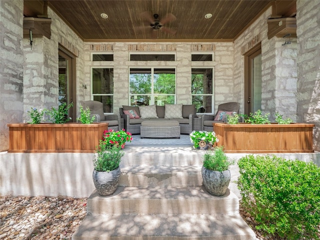 104 E Rustle Cv, Georgetown, TX 78628 - view of patio / terrace with an outdoor living space and a ceiling fan