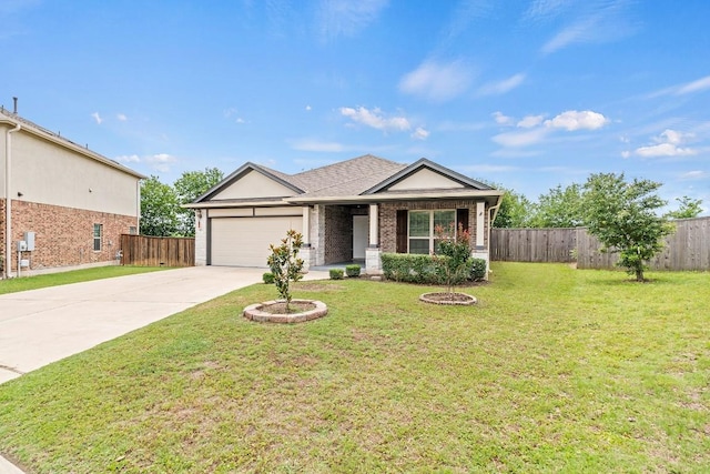 1012 Chad Loop, Round Rock, TX 78665 - ranch-style home featuring an attached garage, driveway, brick siding, roof with shingles, and covered porch