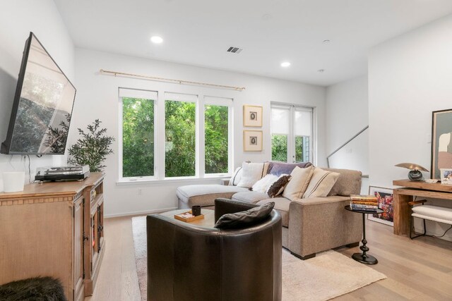 3100 Menchaca Rd Unit 33, Austin, TX 78704 - living room featuring light wood-style floors and recessed lighting