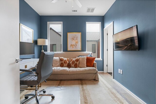 3100 Menchaca Rd Unit 33, Austin, TX 78704 - home office featuring a ceiling fan and baseboards