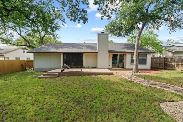 811 Timber Trl, Cedar Park, TX 78613 - back of property featuring a wooden deck and a chimney