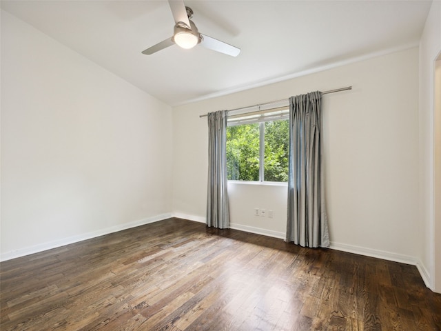 1503 W 9th St Unit 204, Austin, TX 78703 - empty room with dark wood-style flooring, ceiling fan, baseboards, and lofted ceiling