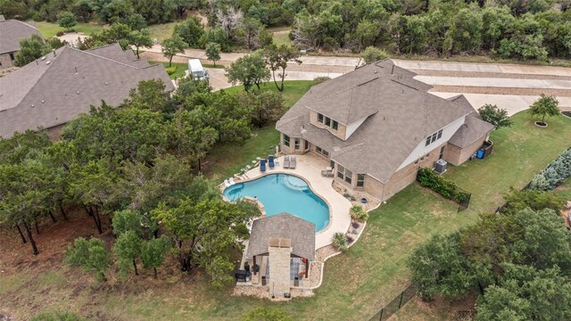 1626 Bearkat Canyon Dr, Dripping Springs, TX 78620 - aerial view of property and surrounding area featuring a pool area