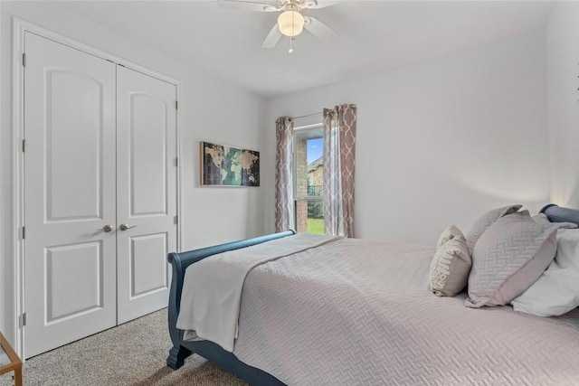 1626 Bearkat Canyon Dr, Dripping Springs, TX 78620 - bedroom with carpet flooring, a closet, and a ceiling fan