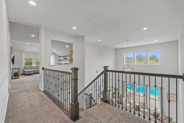 1626 Bearkat Canyon Dr, Dripping Springs, TX 78620 - corridor with recessed lighting, carpet floors, and an upstairs landing