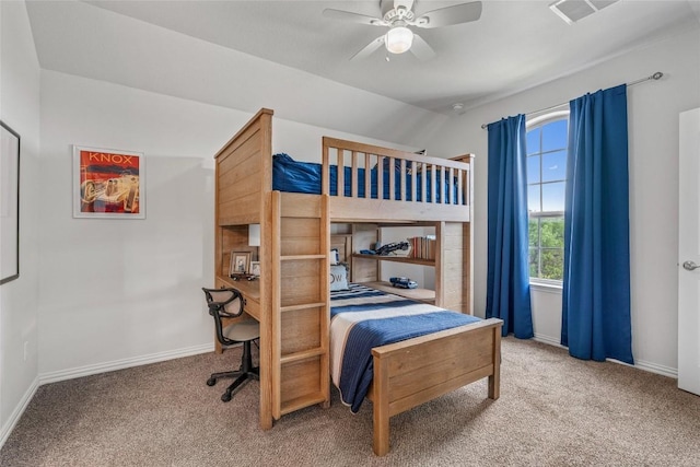 1626 Bearkat Canyon Dr, Dripping Springs, TX 78620 - carpeted bedroom featuring baseboards, an office area, a ceiling fan, and lofted ceiling