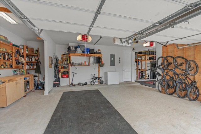 1626 Bearkat Canyon Dr, Dripping Springs, TX 78620 - garage featuring a workshop area, a garage door opener, and electric panel