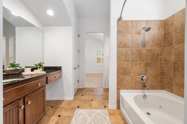6201 River Place Blvd Unit 4, Austin, TX 78730 - full bathroom with vanity, a combined bath / shower with jetted tub, and tile patterned flooring
