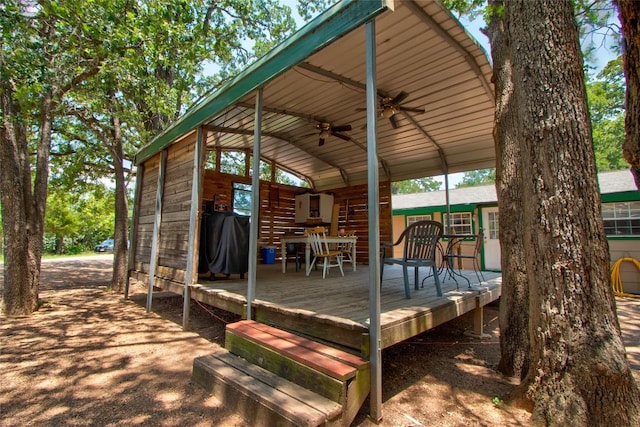 1162 N State Highway 95, Bastrop, TX 78602 - wooden terrace featuring a ceiling fan and a grill