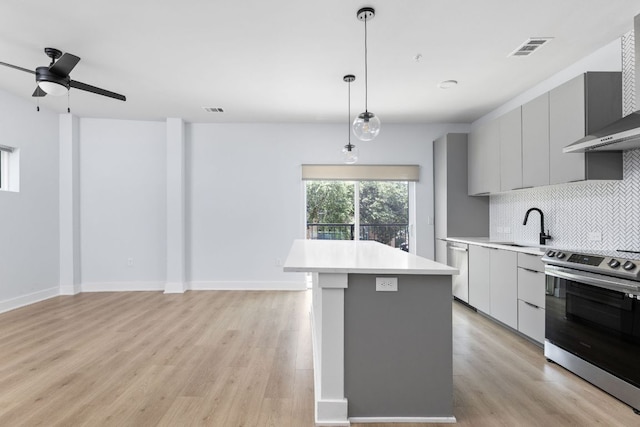 2500 Longview St Unit 101, Austin, TX 78705 - kitchen with appliances with stainless steel finishes, gray cabinets, a sink, and light countertops
