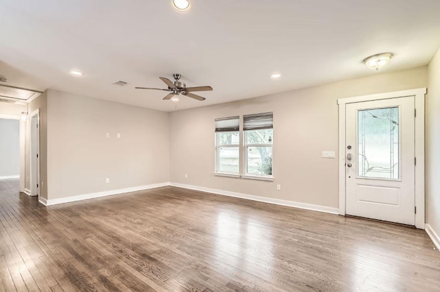 704 Wren Ave, Austin, TX 78753 - entrance foyer featuring dark wood-style flooring, recessed lighting, and ceiling fan