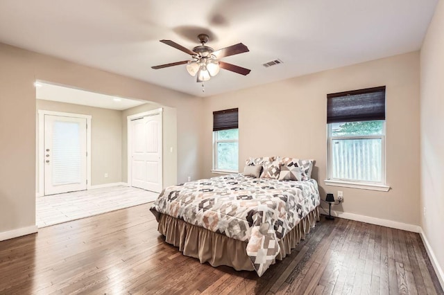 704 Wren Ave, Austin, TX 78753 - bedroom with wood-type flooring, multiple windows, and a closet