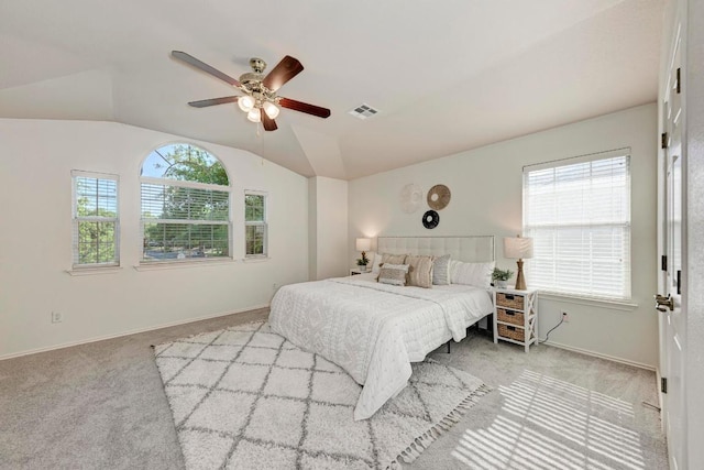 2701 Bolton St, Austin, TX 78748 - carpeted bedroom with multiple windows, lofted ceiling, ceiling fan, and baseboards