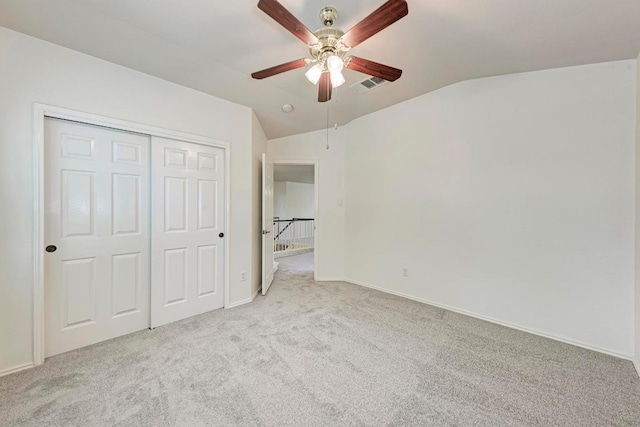 2701 Bolton St, Austin, TX 78748 - unfurnished bedroom with vaulted ceiling, carpet flooring, a closet, baseboards, and ceiling fan