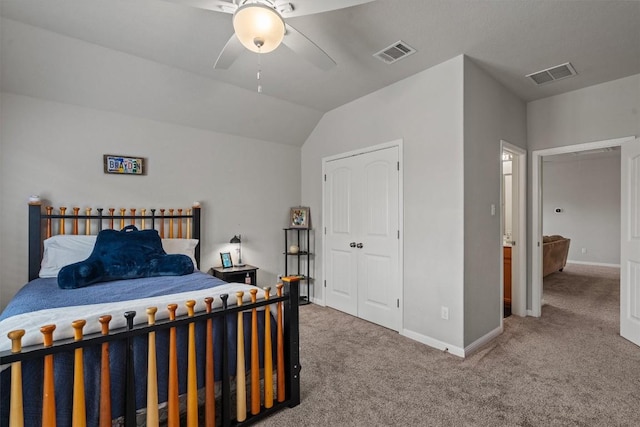 13625 Glen Creek Ct, Manor, TX 78653 - carpeted bedroom with baseboards, lofted ceiling, and ceiling fan