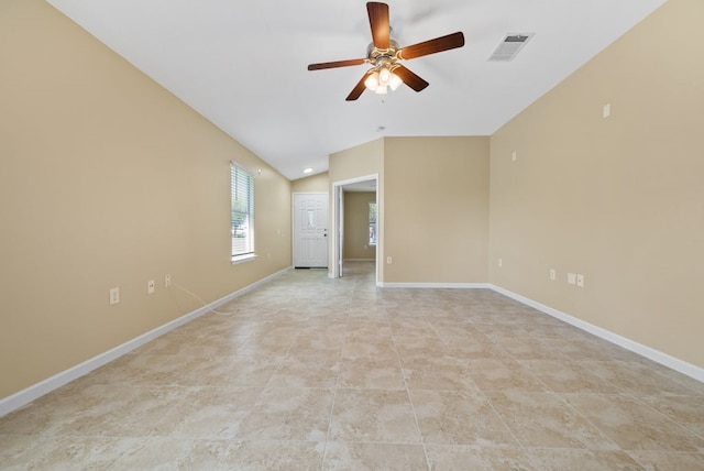 6317 Vida Nueva Ave, Del Valle, TX 78617 - unfurnished room with a ceiling fan, lofted ceiling, and light tile patterned flooring